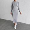 2025 Autumn Winter Solid Long Sleeve Maxi Dress for Women Clothing Elegant Skinny Elastic Gray Hooded Dresses Fashion Streetwear
