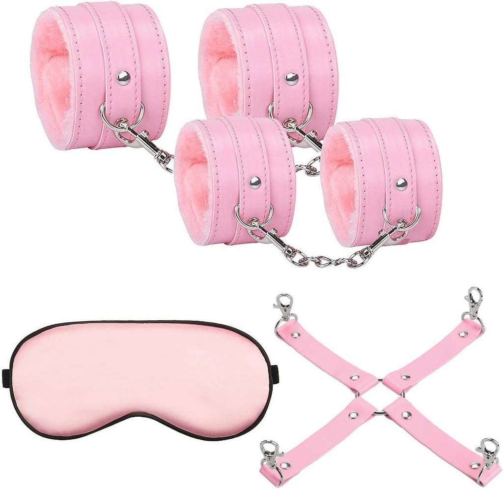 Sexyhot SM SM Leg Cross Eye Restraint Limb SM Unisex Goods, Restraints, Set, Shackles, Handcuffs, Shackles, Mask, Set, 4-Piece Set, Fluffy,