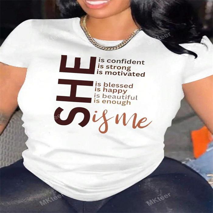 Sommar damer rundhalsad ren bomull tryckta t-shirts