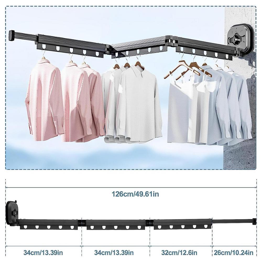 Retractable Cloth Drying Rack Folding Clothes Hanger Wall Mount Indoor & Outdoor Space Saving Aluminum Home Laundry Clothesline