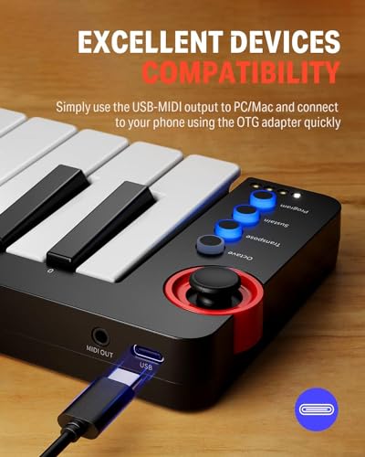 Donner MIDI Keyboard, 25 Keys, USB Controller, Mini Keyboard, Compact, Velocity Sensitive, Music Production, Japanese Instruction Manual, Black N-25