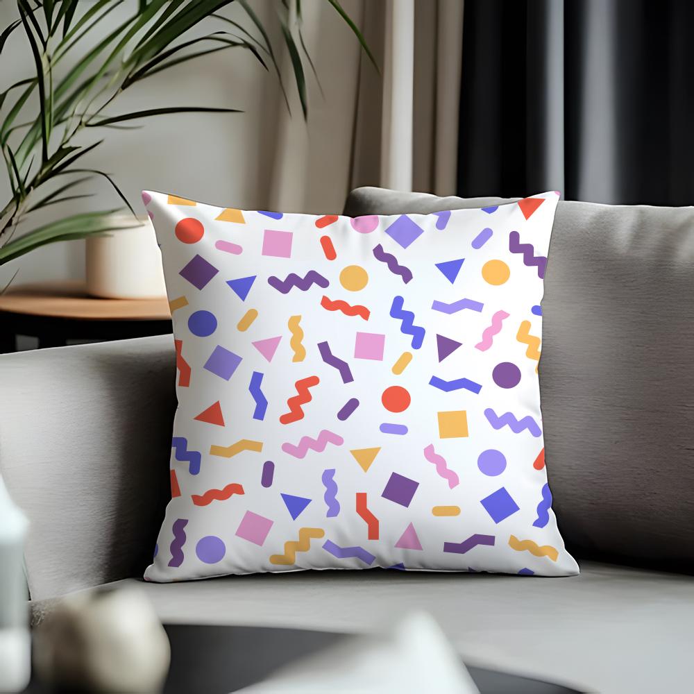 Viral MMemphis Patternful Cushion Cover Antidustmite Pillowcase Invisible Zipper Silky Short Plush Sofa Cushion Cover