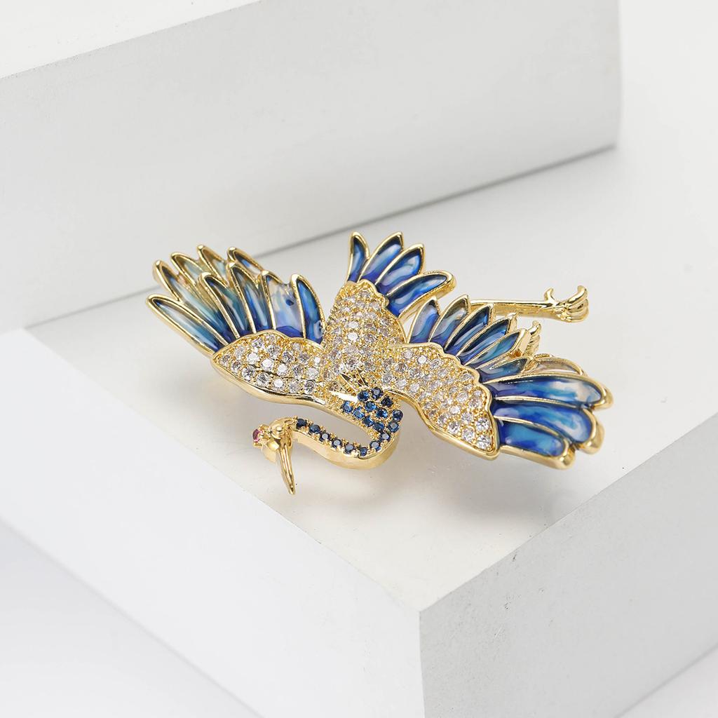 Mode Antikes Temperament Kupfer Zirkon Rotkronenkranich Brosche Literarischer Chinesischer Stil Herren- und Damenbekleidung Korsage Schmucknadel