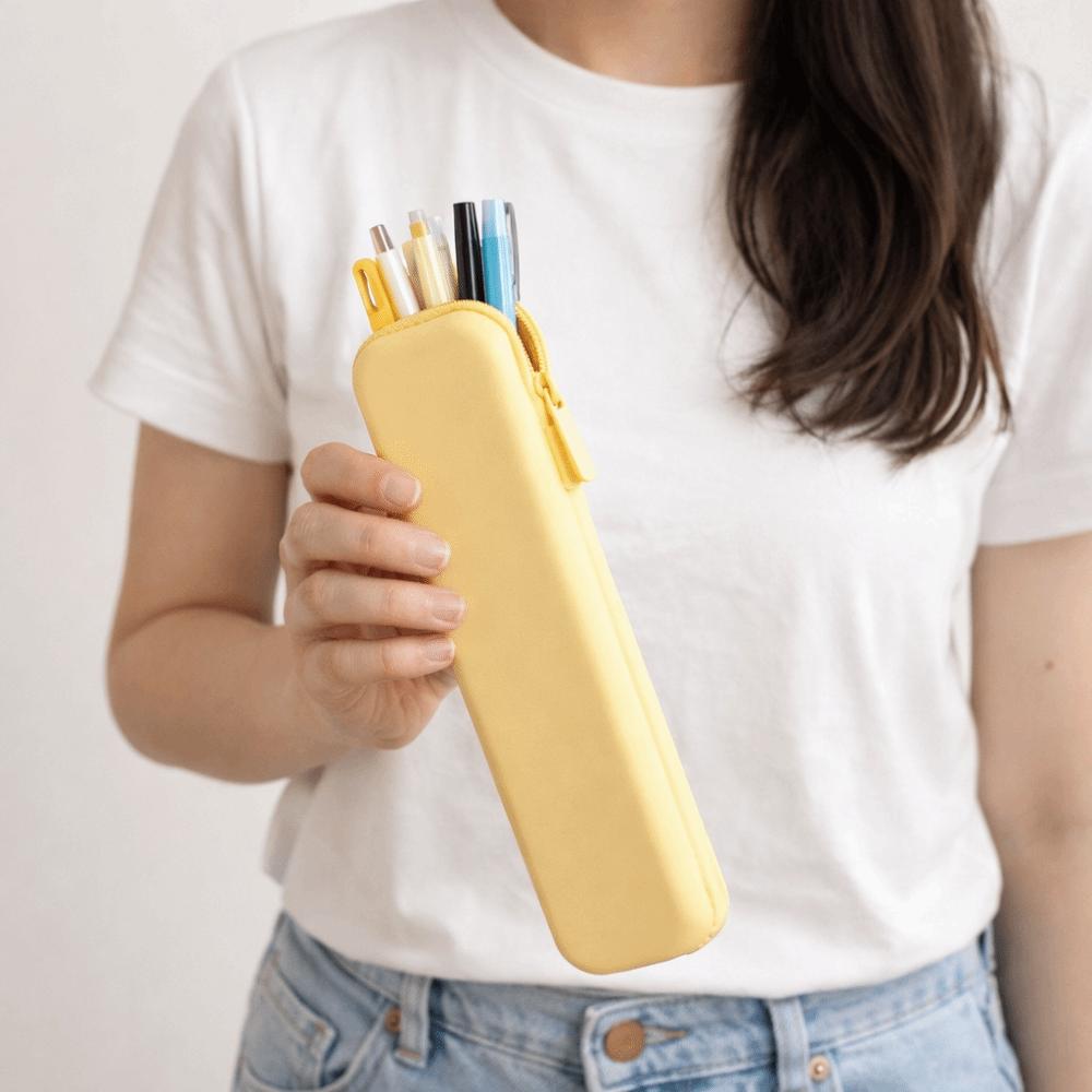 Multifunctional Pen Bag Solid Color Stationery Storage Bag Simple Silicone Pencil Case Friends