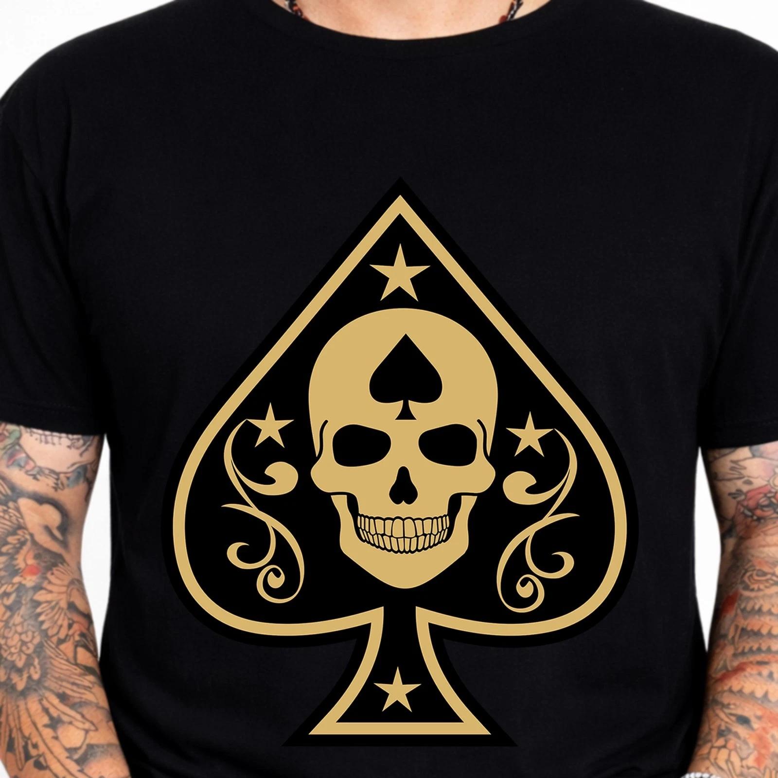 Skull Spade Star Graphic T-Shirt Gothic Poker Card Casino Tee Biker Tattoo XXXXL