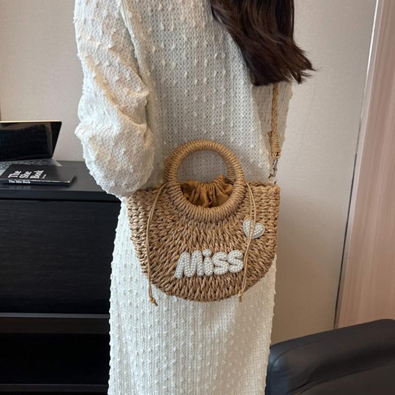 Yogodlns Women New Straw Handbags Woman Handmade Woven Basket Rattan Handbag For Femme Simple All-Match Handbag