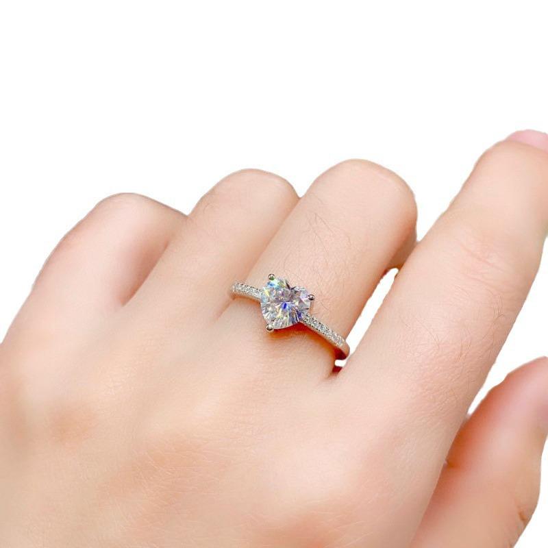 Heart-Shaped Imitation Moissanite Diamond Open Ring for Women