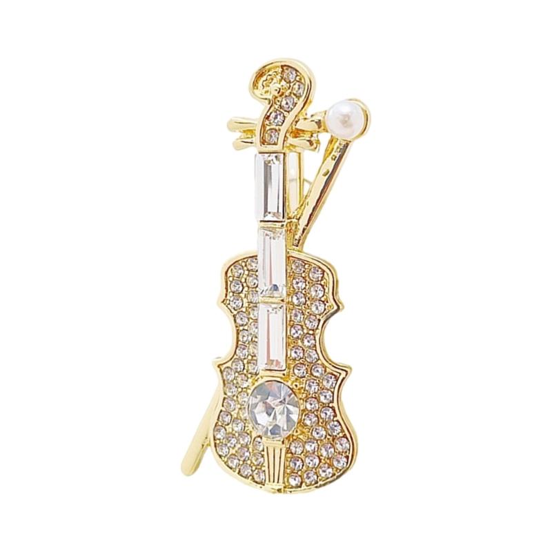 Rhinestones Studded Violin Shape Brooch Lapel Pin Artistic Brooch Pin for Formal Event Outfit Women and Men Unisex