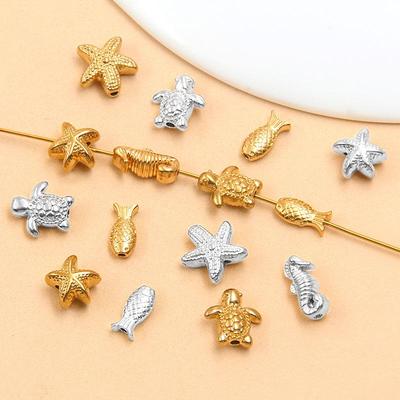 Stainless Steel Marine Animal Charms: Starfish, Seahorse, Turtle, Fish - 2 Colors, 5 Styles