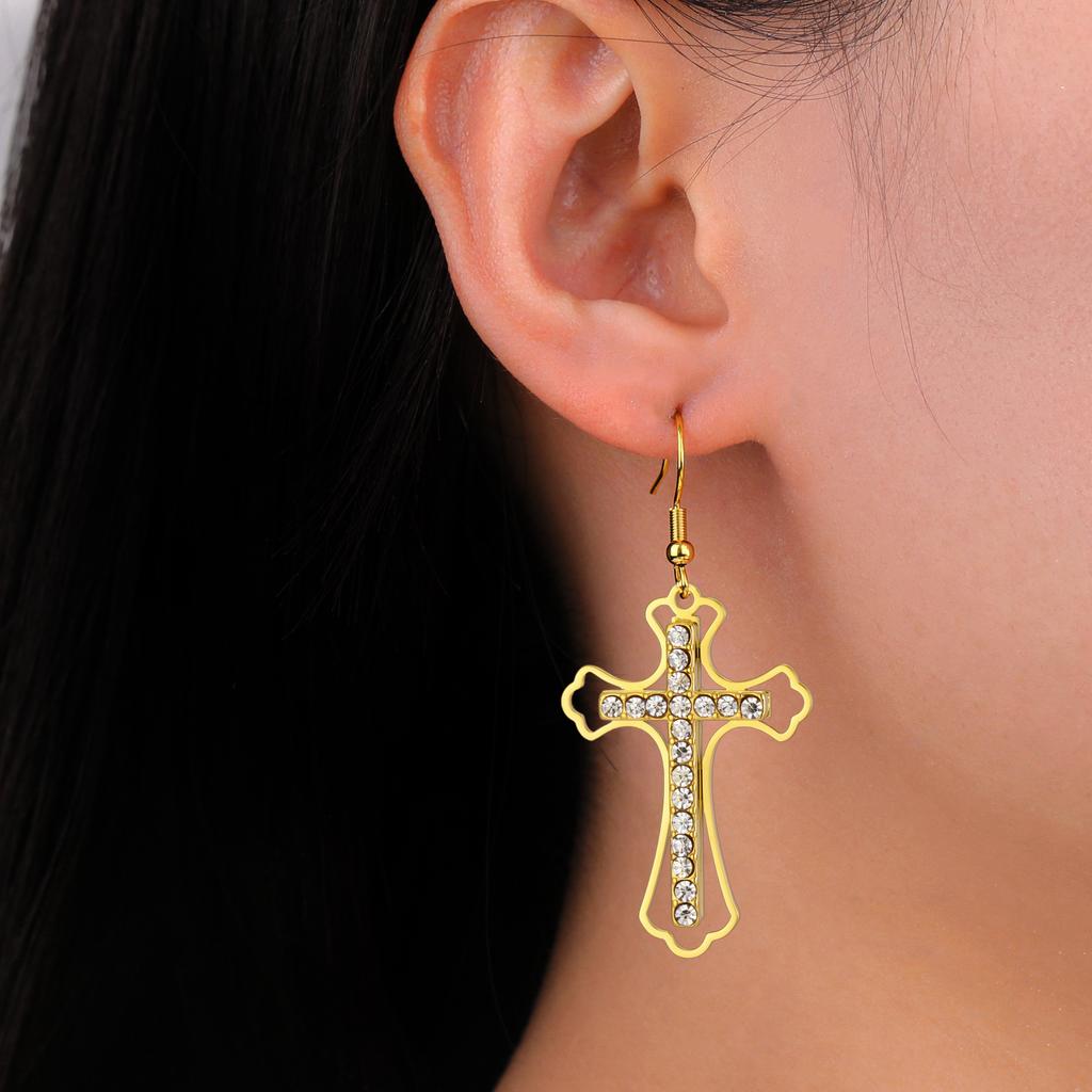 Cazador Clear Zircon Cross Earrings for Women Stainless Steel Christian Earrings Jesus Jewelry Valentine Gift 2026 Wholesale New