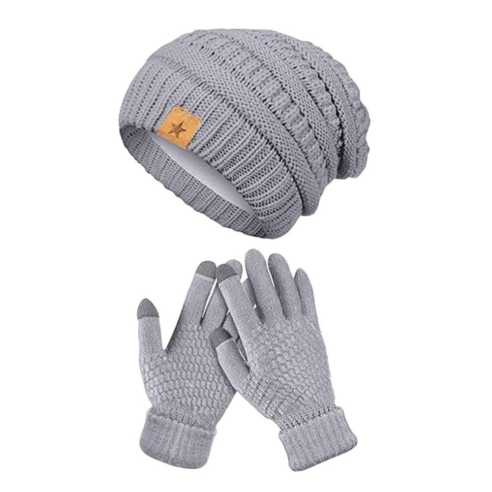 2PCS/Set Soft Knitted Hat Warm Winter Warm Mitten Gift Women Hats Gloves Set  Outdoor