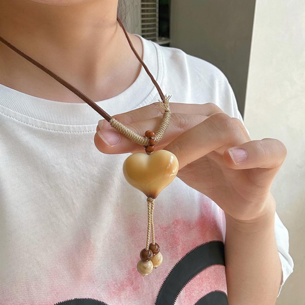 Ivory Heart Fruit Design Necklace for Women - Retro Style, Versatile Pendant Gift