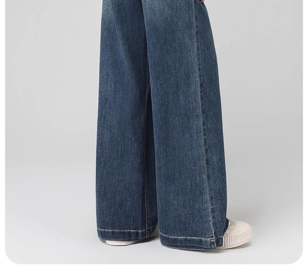 Petite Women's 2025 High-Waisted Wide-Leg Jeans - Autumn Retro Loose Cropped Pants