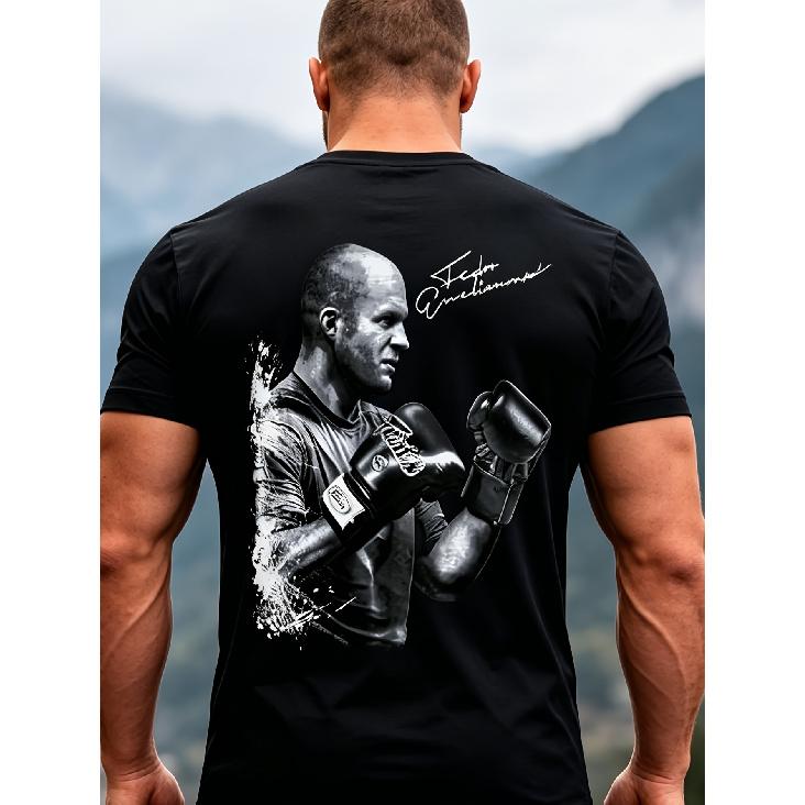 Men's Fedor Emelianenko MMA Signature T-Shirt - Heavyweight Iconic Emperor Poster Graphic Tee with Fedor The Emperor Print, Breathable Round Neck