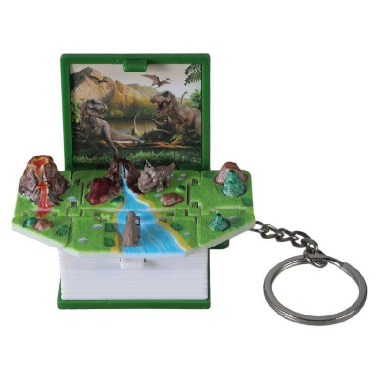

3D Pop-Up Book Keychain Dinosaur Toy Novelty Dinosaur World Scene Keychain зелёный
