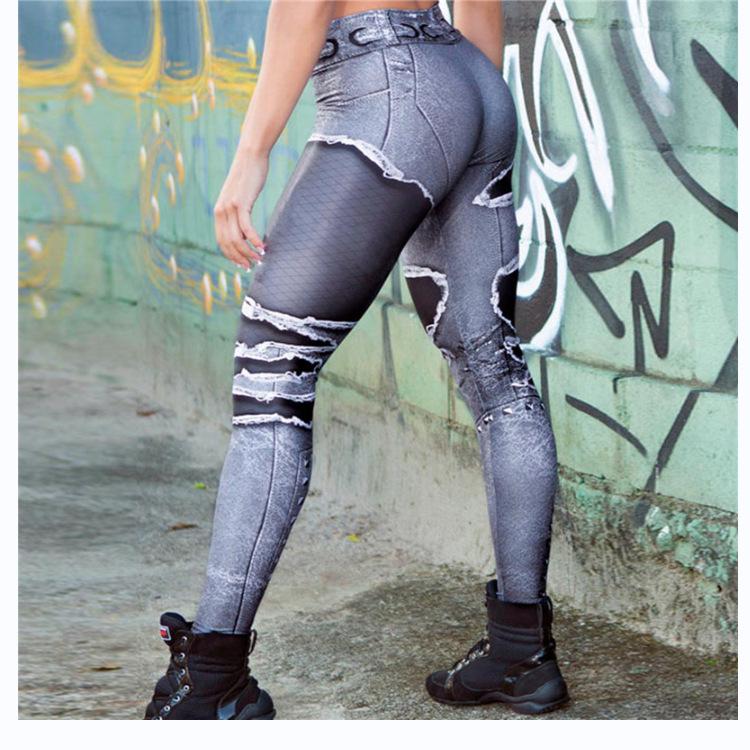 Wish Sommer Damen Mehrfarbig Faux Denim High-Waist Po-Hebende Yoga Leggings XY978