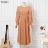 ZANZEA Women Casual Round Neck Solid Color Long Sleeve Loose Dress