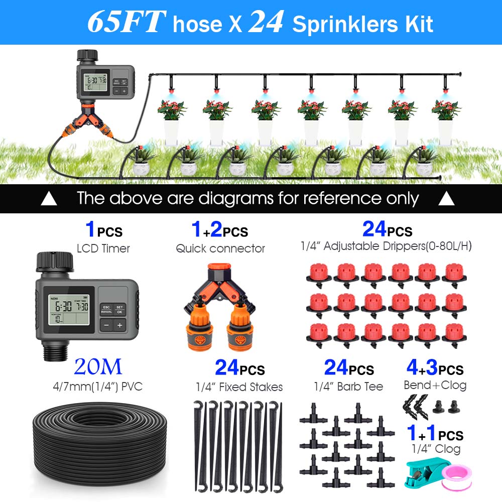 Set di Irrigazione Timer a Pulsante LCD da Giardino 30-5m 0-80L/H Ugello Rotante Regolabile Display Intelligente Sistema di Irrigazione Automatico