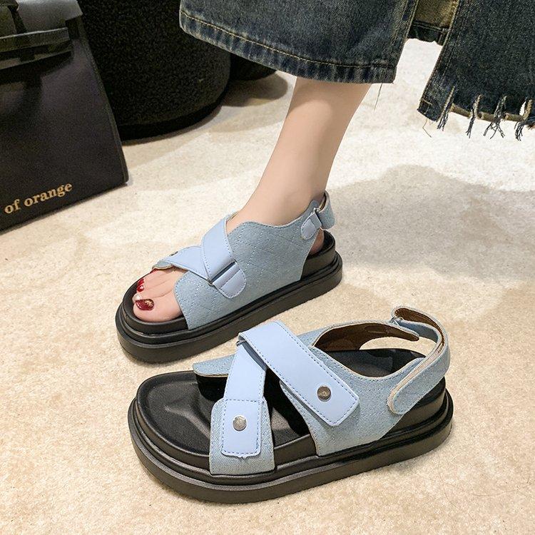 

Fashion Casual white popular thick soled sandals for women 2025 new summer simple fairy style retro Roman shoes 40 синий