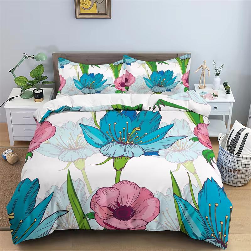 Comforter Floral Classic Chinese Style Farmhouse Garden Botanical Flower Bedding Set Polyester Flowers Leaves Comforter