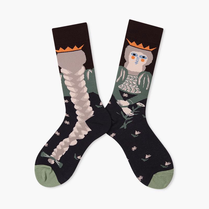 New French high-quality men and women couples in the tube jacquard cartoon socks personality trend men and women socks
