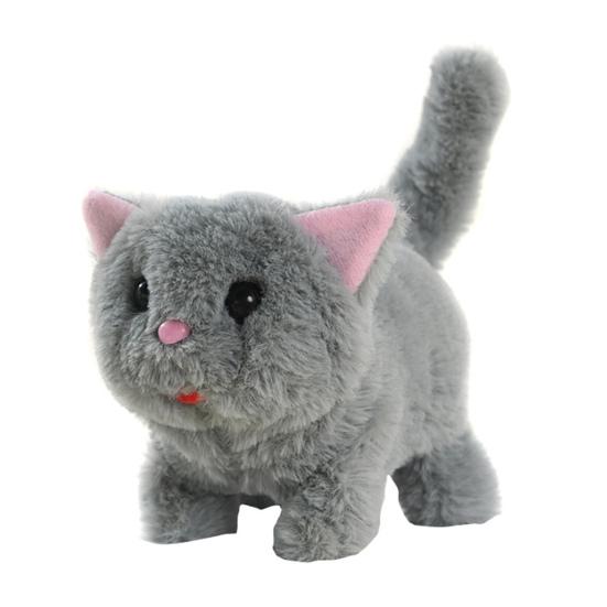 Kids Electric Plush Cat Toy Walking Head Shaking Tail Wagging Interactive Kitten Plushie Toy Toddlers Boys Girls Educational Simulation Animal Toy