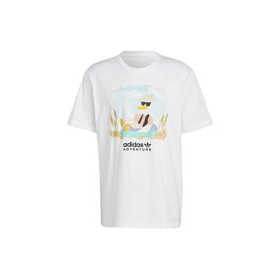 adidas Originals Adventure Grafik-T-Shirt mit Buchstabenlogo Cartoon-Print Herren Tops Weiß HZ1145