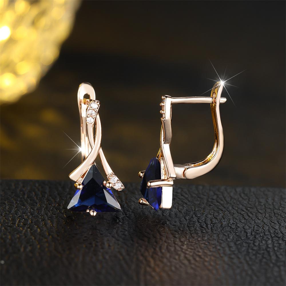 Geometric Triangle Stone Blue Zircon Hoop Earrings For Women Vintage Gold Color Ear Buckle Wedding Jewelry Valentine's Day Gifts