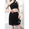 Women's Black Flared Shorts Skirt With Flexible Flared Pleated Shorts