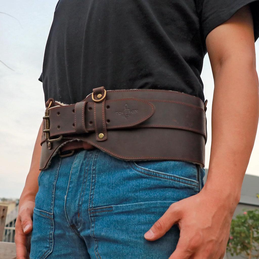 TOURBON Leather Padded Tool Work Support Tool Belt for and Construction Workers Belt, Belt, Carpenters, Electricians,