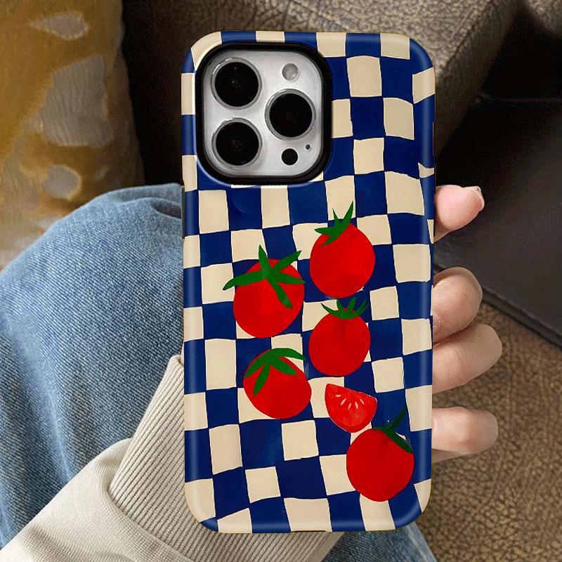 

Чехол для телефона с узором «Клетка и помидор» Подходит для iPhone 17 16 15 14 13 12 11 Pro/Max/Plus Противоударный 2-в-1 Задняя крышка For iPhone 11PROMAX
