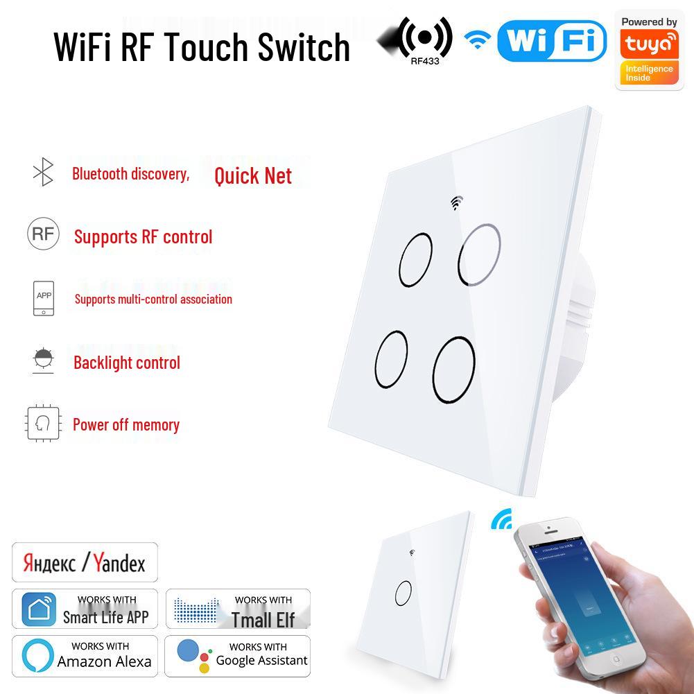 Smart Home WiFi Light Switch: 4-Gang Touch Control, App Timer, Alexa Voice Compatible