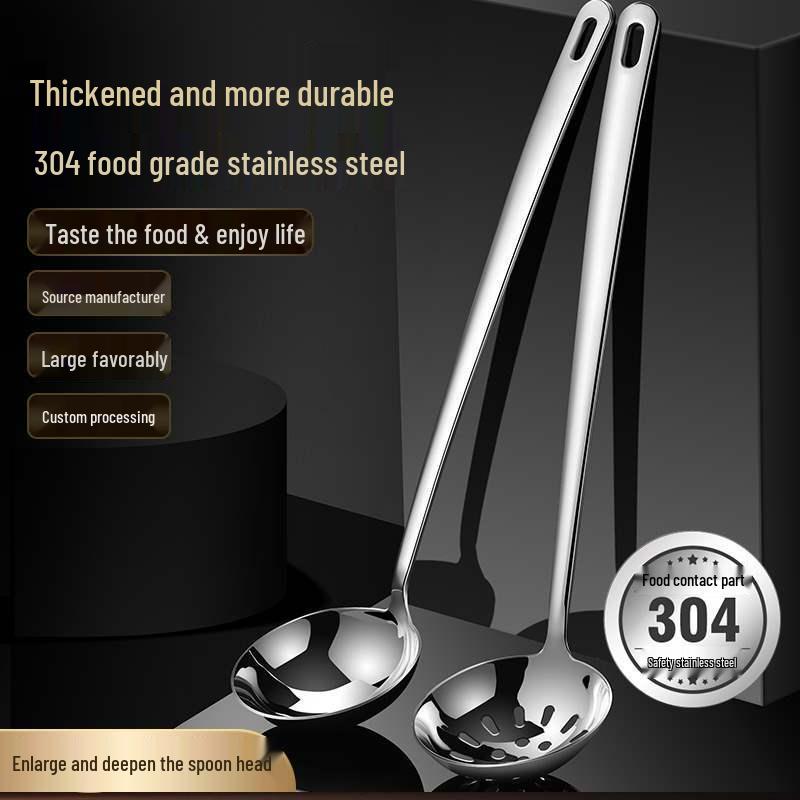 Thickened 304 Stainless Steel Slotted Spoon & Large Soup Ladle Set with Long Handle for Kitchen.