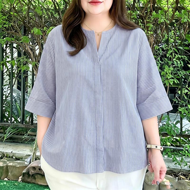 ZANZEA Women Casual V-Neck Loose 3/4 Sleeve Stripe Blouse S