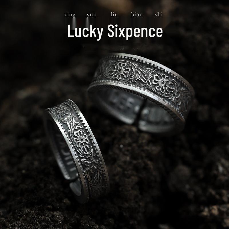Yin Taifei Retro Lucky Sixpence Minimalist Couple's Ring