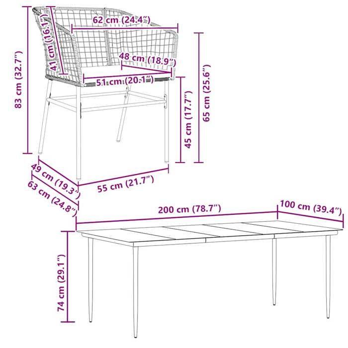 VidaXL Ensemble à manger jardin coussins 7pcs marron poly rotin verre 3334511