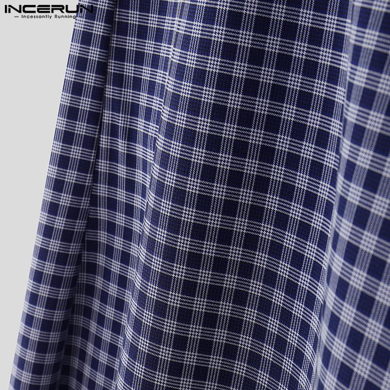 INCERUN Men Zip-up Waist Plaid Print Casual Long Straight Pants Bottoming