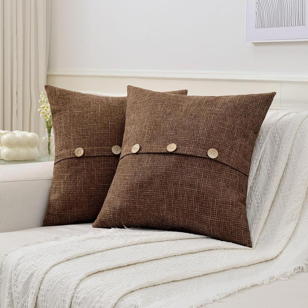 Creative Cotton and Linen Button Pillow Cover Solid Color Light Luxury Linen Double Needle Coconut Button Cushion Cover Coconut Button Pillow