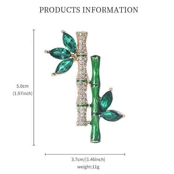 Fashion Green Rhinestone Bamboo Leaf Brooches for Women Vintage Plant Safety Pins Creative Corsage Badge Jewelry