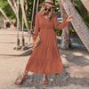 Fall Winter Spring Style Lantern Sleeve Patchwork Women's Dress