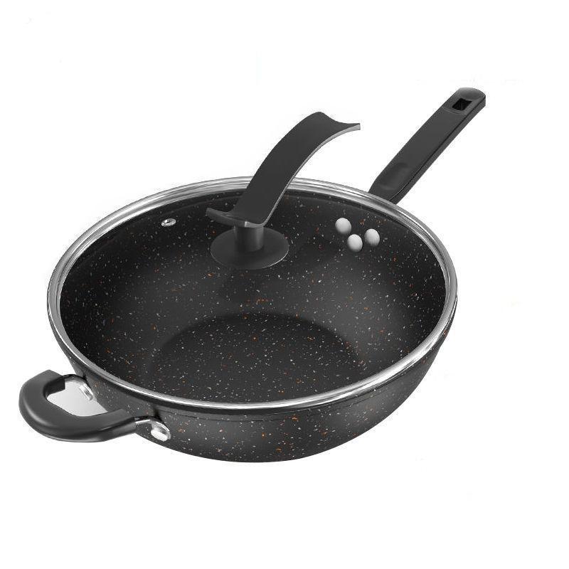 Non-Stick Maifan Stone Wok - Oljefri Stekpanna för Gas- & Induktionsspisar, Universell Design med Platt Botten