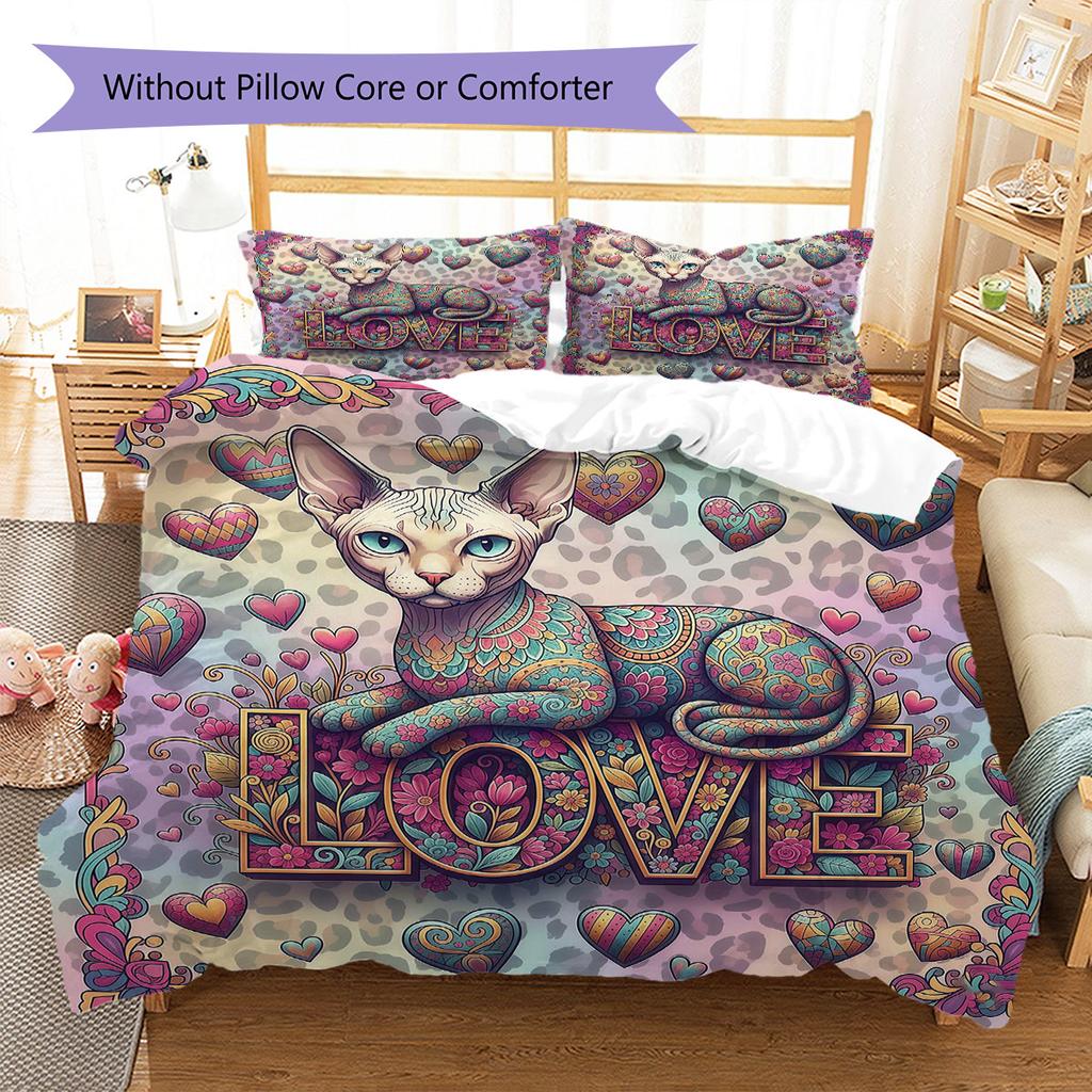 Romanticpets Pattern Bedding Quilt Set Quilt Cover Pillowcase Home Decoration Birthday Gift (1 * duvet cover + 2 * pillowcase, without core)