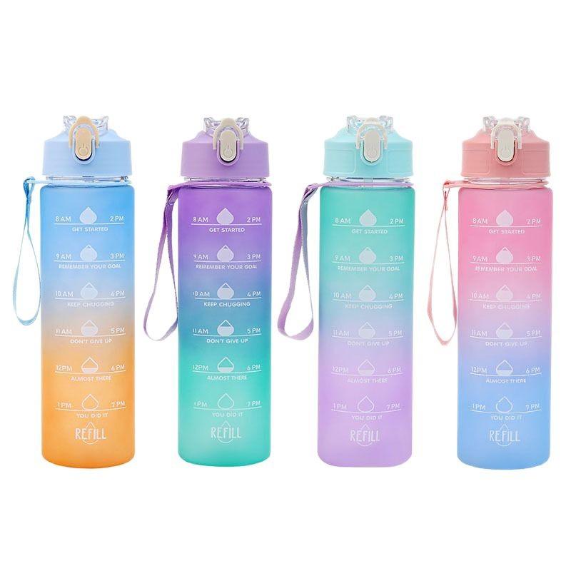 Summer Large-capacity Water Cup Outdoor Sports Cup Gradual Change Color Straw Cup Portable Plastic Cup Leak-proof and Drop-resistant Kettle