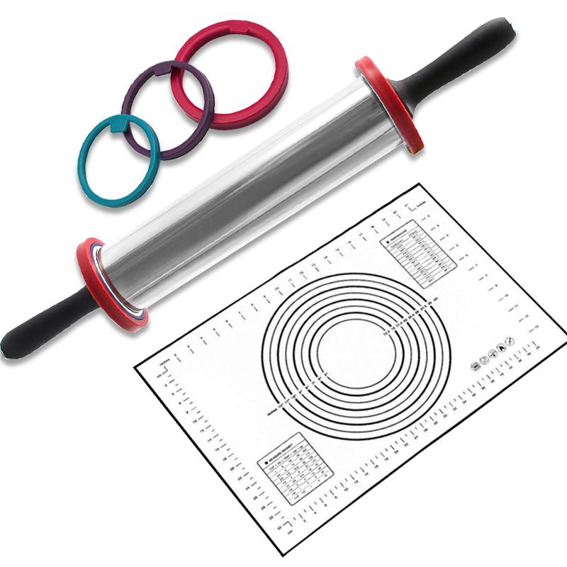

48 см регулируемая скалка с антипригарным силиконовым ковриком для выпечки, нержавеющая сталь, скалка для помадки, коврик для пиццы, подкладка для выпечки