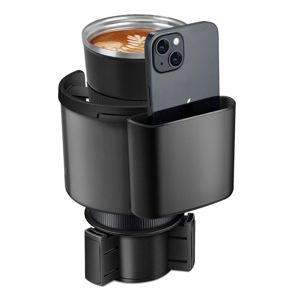 Universal Car Cup Holder Adapter with Adjustable Base and Side Slot for Large Bottles and Mugs Compatible with Most Vehicles