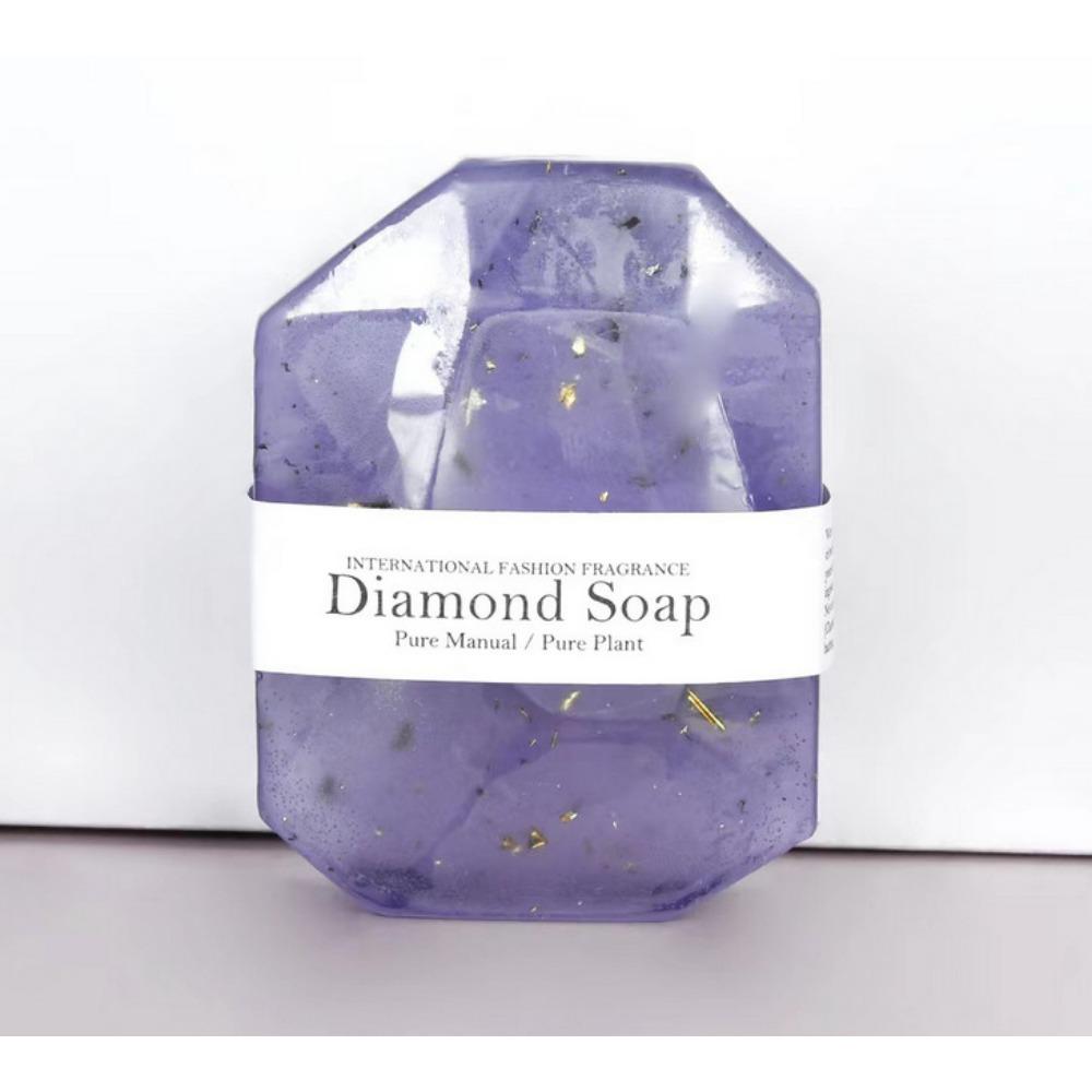 1 Stück Seife Diamant Handgemachte Seife Souvenir Edelstein Seife Reinigendes Ätherisches Öl Goldfolien Seife violett