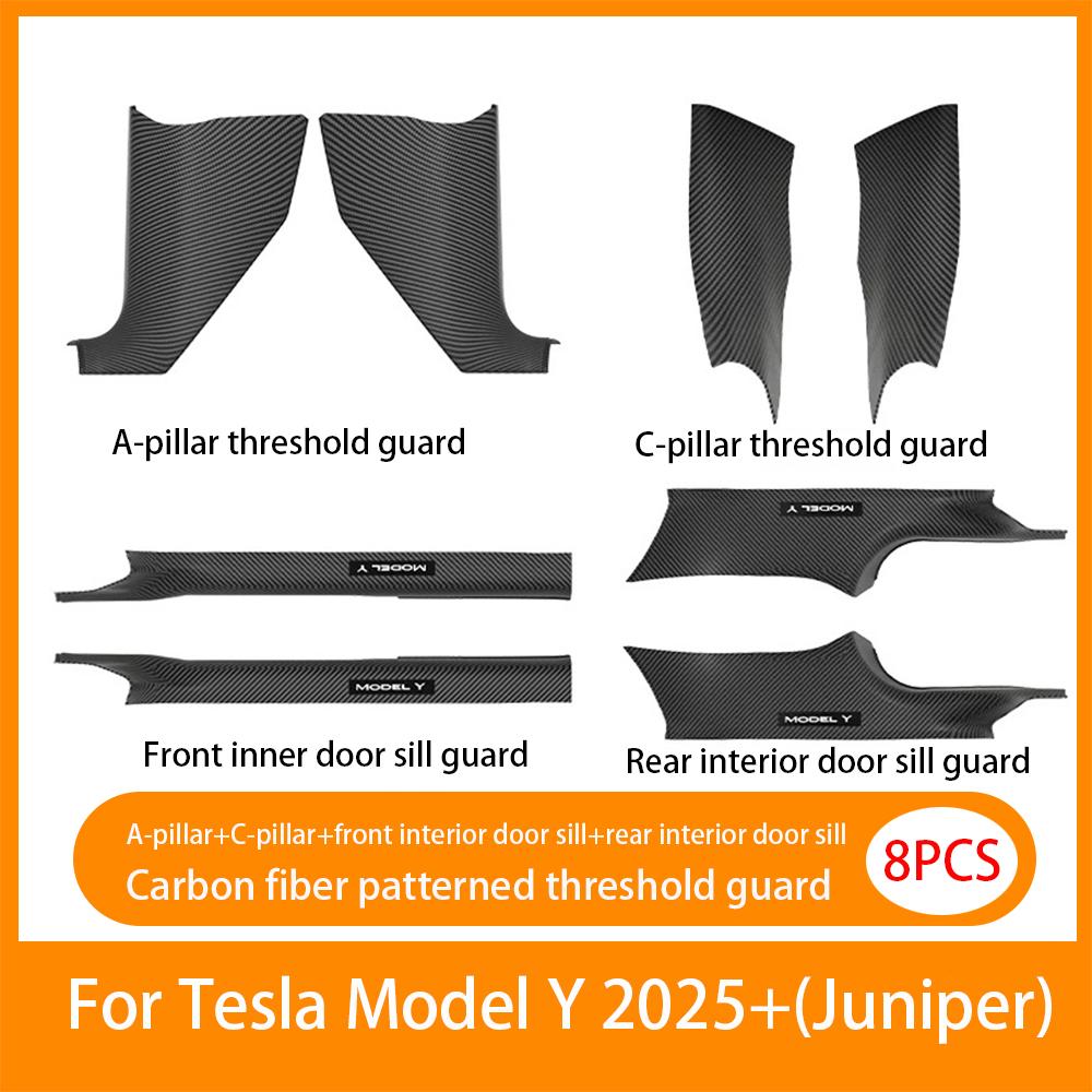 2/4/8PCS Front Rear Door Sill Protector Cover For Tesla Model 3/Y  Carbon Fiber Anti Kick ABS Pedal Guards Inner Strip Threshold