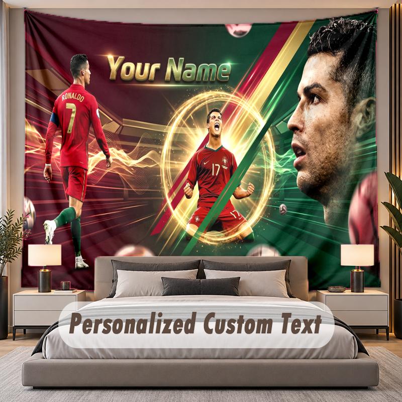 Custom Name Text Tapestry Cristiano Ronaldo Personalized Polyester Wall Tapestry For Bedroom And Room