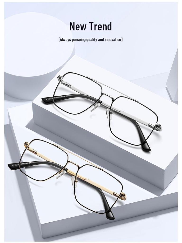 Fashionable High-End Men's Full-Rim Lightweight Metal Glasses with Prescription Lenses for Myopia