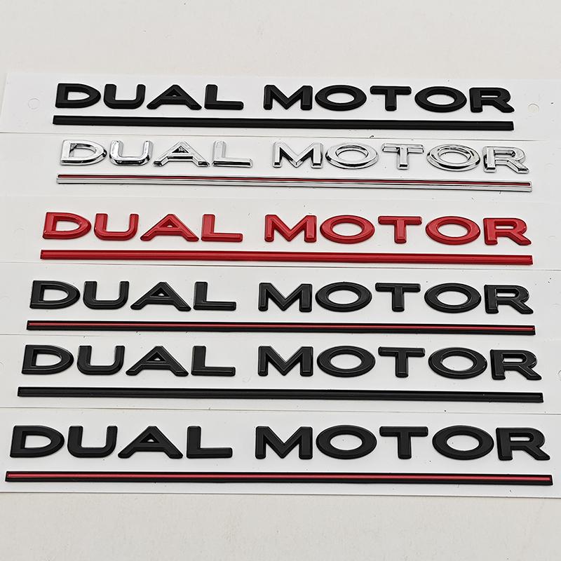 3D ABS Chrome Red Line Black Logo DUAL MOTOR Emblem Letters Car Styling Trunk Badge Sticker for Model3/Y/S/X DUAL MOTOR Accessories